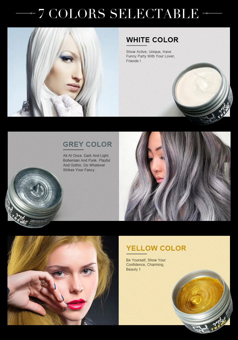 PURC Unisex 9 Colors Temporary Hair Dye Modeling Disposable hair Color Wax Cream Dye DIY No Damage Hair Wax Mud Easy To Color