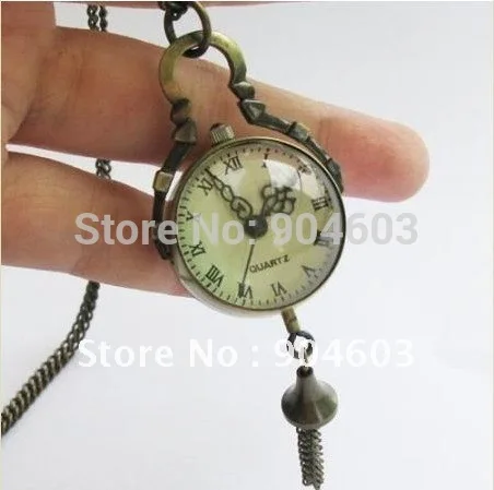 

(3086) 12pcs/lot Vintage Steampunk Style round Ball Pocket Watch Necklace chain pendant.christmas tree Deco gift