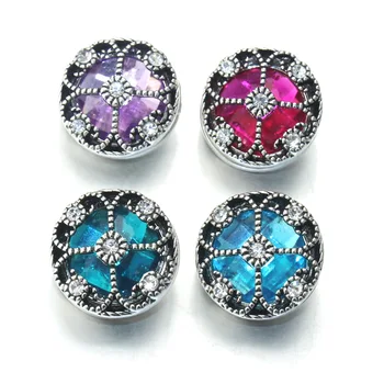 

10pcs/lot New Rhinestone Snap Jewelry Round Alloy Flower 18mm Snap Buttons Jewelry fit Snap Bracelet Necklace 011402