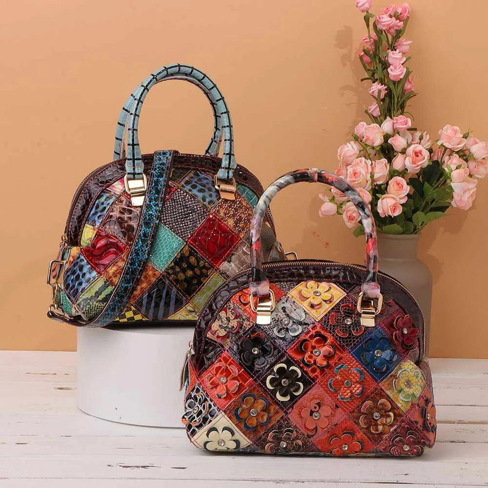 Роскошные дизайнерские женские ручные сумки из натуральной кожи, богемные цветочные сумки через плечо, винтажные Лоскутные сумочки, женские сумки