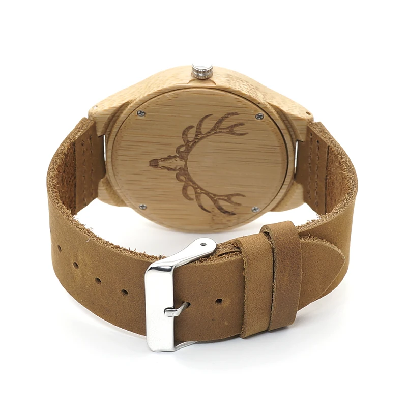 BOBO BIRD WM08 Mens Deer Head Design Buck Bamboo Wooden Watches Luxury Wood Watches With Soft Leather Strap for Men Women