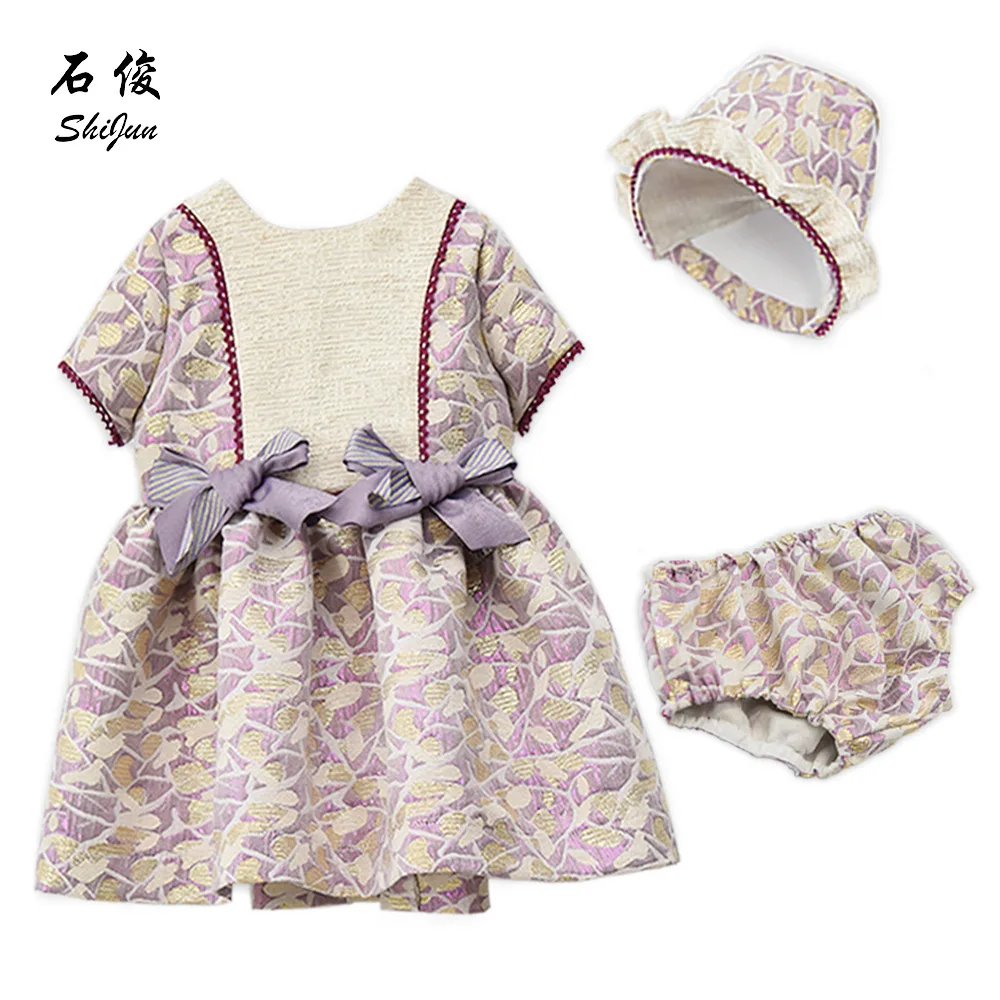 Baby Girls Spain Jacquard Bow Dress And Floral Print Hat with PP Pant Set Suit Robe Fille Infant Toddler Dresses | Детская одежда и