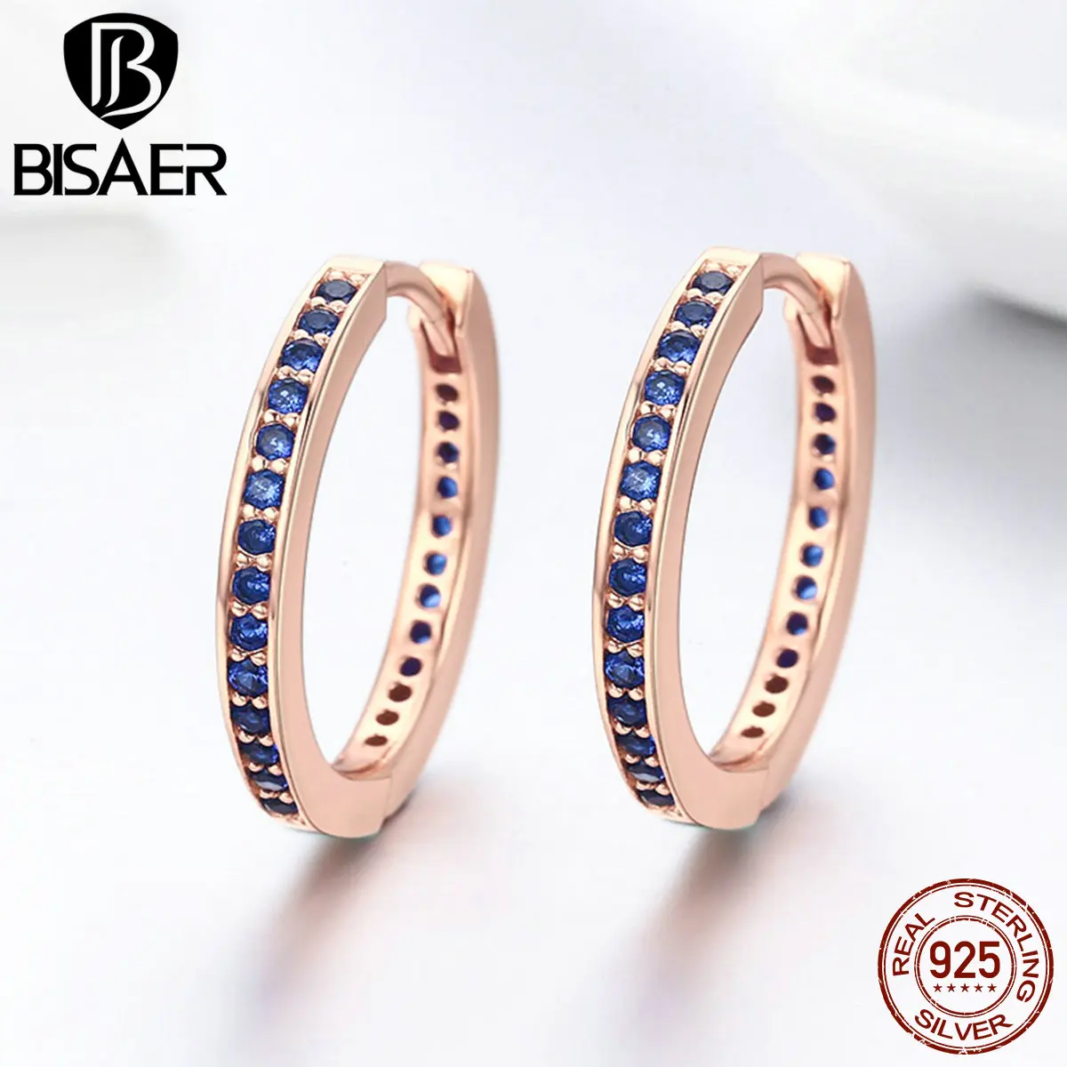 

2019 Summer Collection 925 Sterling Silver Blue Clearly CZ Round Circle Small Simple Hoop Earrings Women Fashion Jewelry