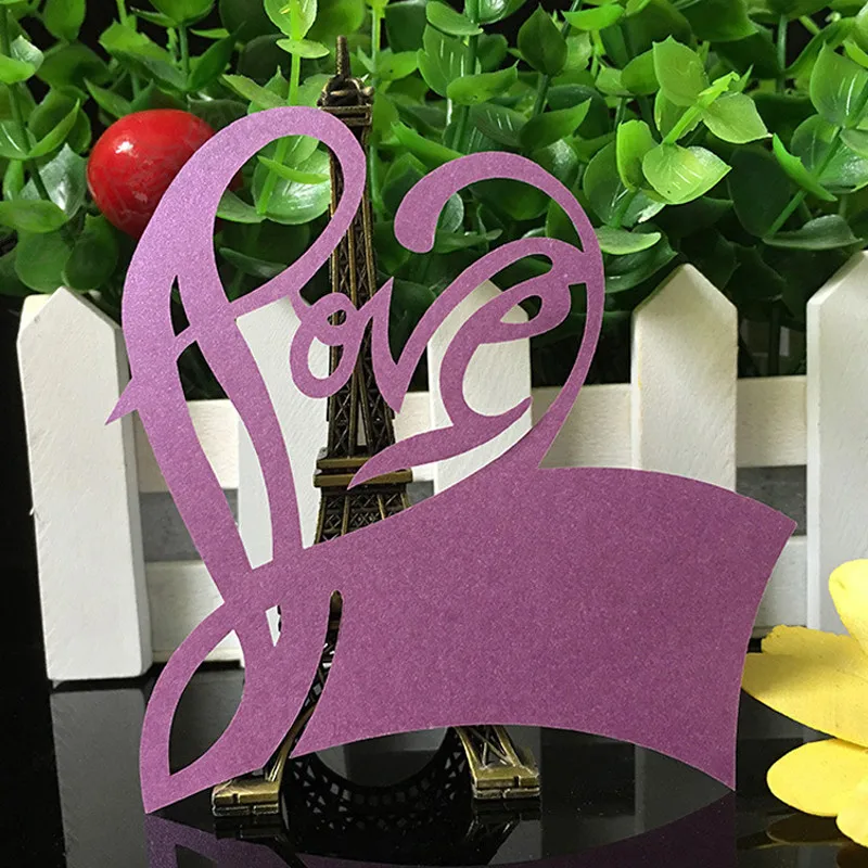 10 Colos 50pcs Love Shaped Laser Cut Table Mark Wine Glass Name Place Cards Wedding Birthday Baby Shower Party Favor Supplies (5)