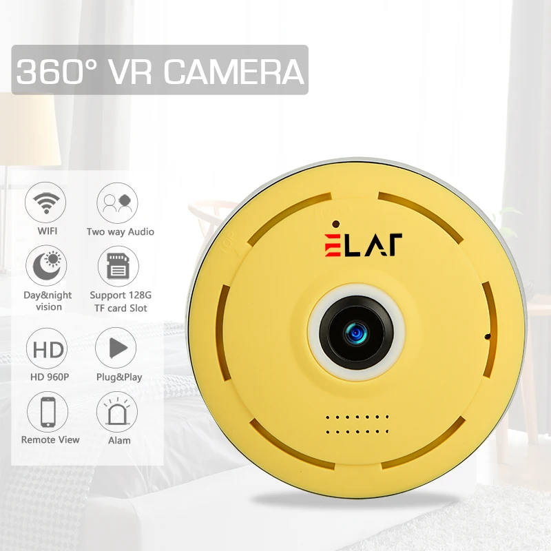 

ELAF 960P HD IP Camera 360 Degree Panoramic Fisheye VR Wireless Camera Super Wide Angle IR Night Safe Motion Detection Camera