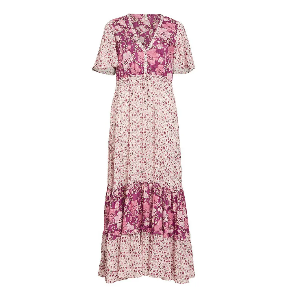 

Bohemia Maxi Dress Short Sleeve Summer Boho Dress V-Neck Print Long Beach Dress Robe Vetement Femme 2019