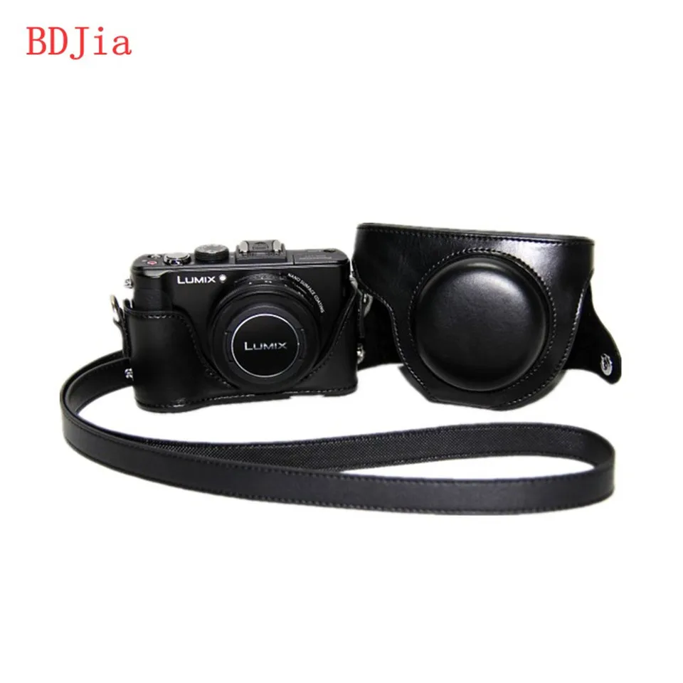 Кожаный чехол для камеры, сумка для камеры Panasonic Lumix DMC-LX7 LX7 LX5 LX5 LX5 с ремешком в 3 цветах - Цвет: Black