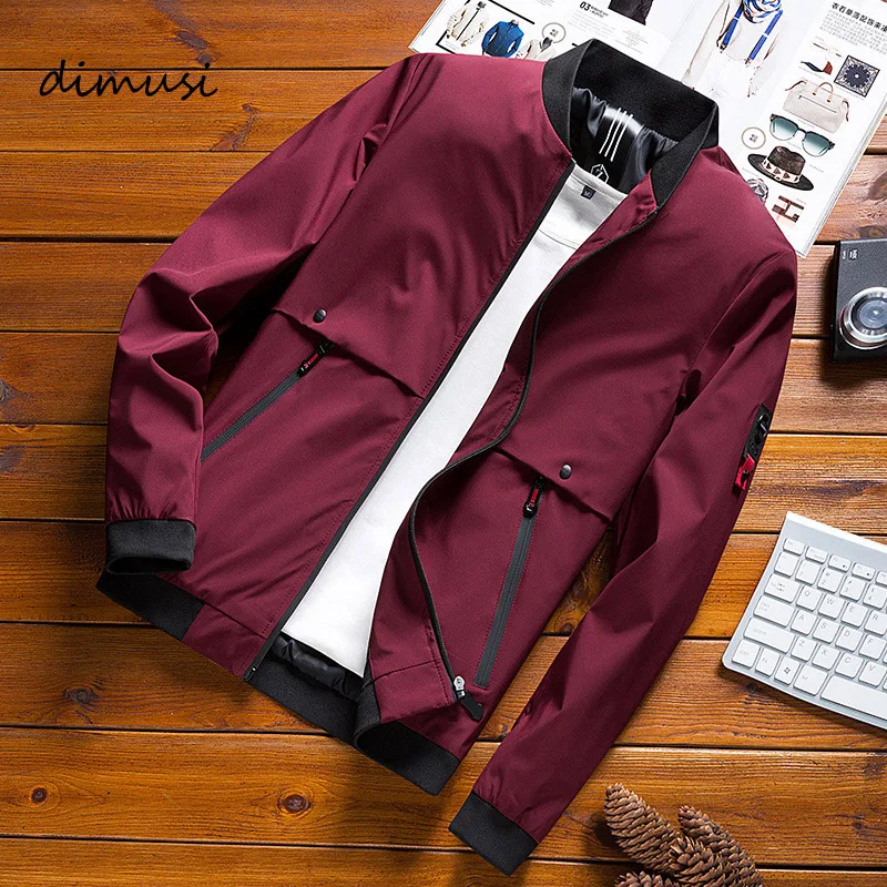 

DIMUSI Mens Jackets Spring Autumn Casual Mens Sportswear Coats Solid Color Stand Collar Slim Jackets Male Bomber Jackets 4XL