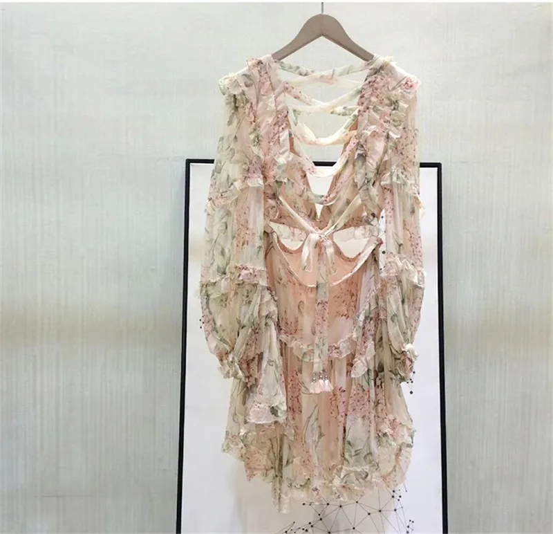 Spring Summer Sexy Chiffon Dress 2019 Long Sleeve Ruffle Red Backless Hollow Out Mini Dress For Women (9)