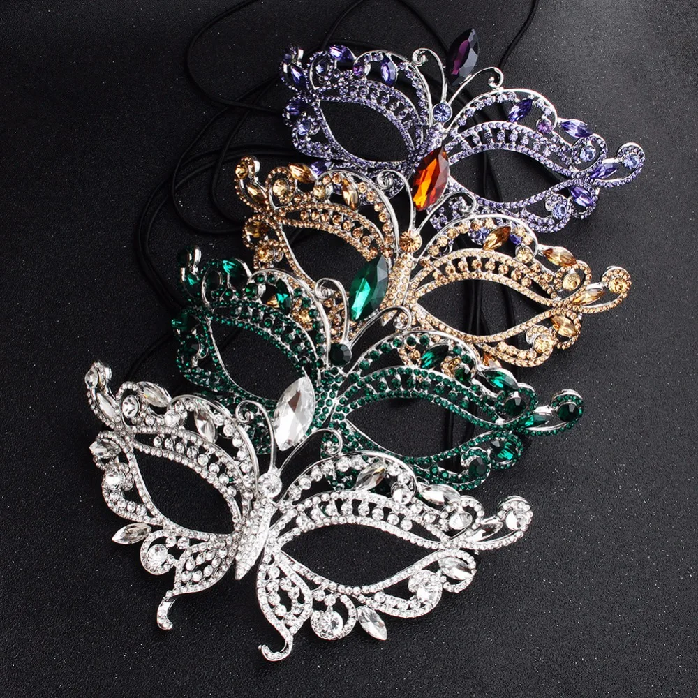 

High-end Ladies Sexy metal Masquerade rhinestone Mask for Carnival Halloween Prom Half Face Ball Party Masks Cutout Eye Mask