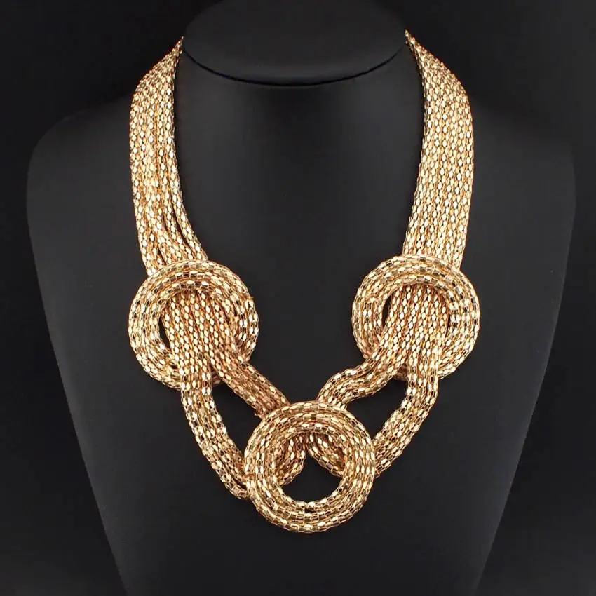 

UKMOC Women Alloy Chokers Fashion Gold Color Loop Chain Weave Welding Statement Necklaces Women Accessories For Dress