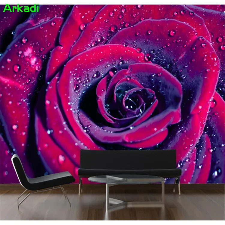 3D большой Фреска ТВ фон Настенные обои трехмерные видео стена красная роза