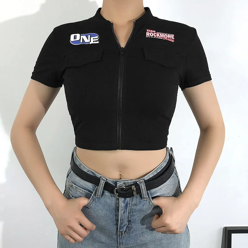 

2019 Harajuku Punk Short Sleeve Black T shirt Women Summer Streetwear Print Crop Top Ladies Gothic Basic Top tee shirt femme