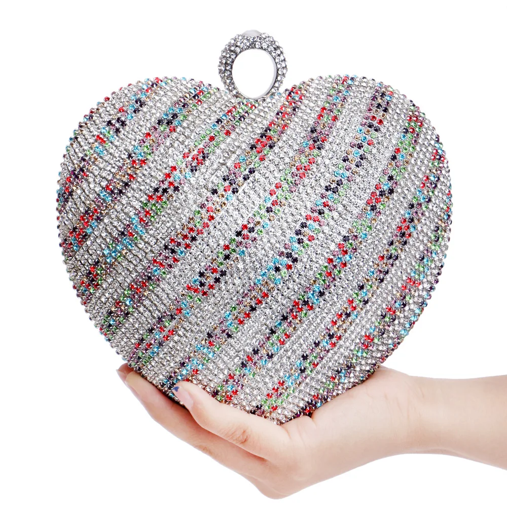

2018 New Arrival Rhinestone Evening Bag Rhinestone Heart Shape Crystal Clutch Bag Women bridal Wedding Clutch Bag Chain Purse