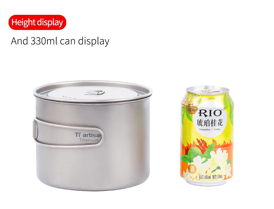 Portátil e Multi-função Acampamento ao ar Tiartisan Puro Cozinhar Pote Conjunto Dobrável Livre Panelas Ta8318ti Titanium1.6l 9 Tiartisan titanium1.6L Puro cozinhar Pote conjunto pote