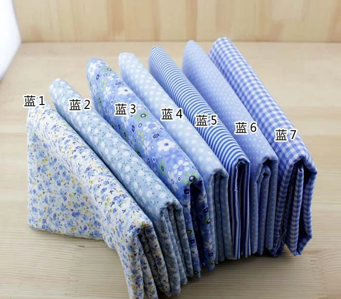 

Light blue Plain &Twill Cotton Handmade Fabric for DIY Patchwork Sewing Wallet Bag Textiles 50*50cm 7pcs Free shipping