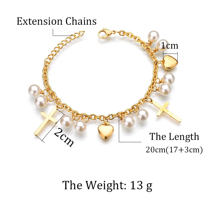 Personality-Jewelry-Extension-Chain-Cross-Beads-Heart-Pendant-Gold-Color-Bead-Stainless-Steel-Bracelets-For-Women (1)