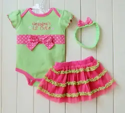 2017 комплект одежды из хлопка для малышей Кружево Saia Infantil костюм-тройка Бал партия сезон: весна–лето ребенка цветастая юбка Цвета большой