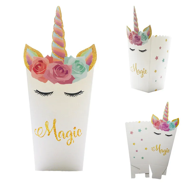 

6pcs Unicorn Party Popcorn Boxes Gift Box for Birthday Party Decoration Magic Unicornio Party Baby Shower Baptism Favors