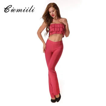 

2018 New Women Sexy Bandage Bodycon Jumpsuits Strapless Tassel 2 Two Pieces Set Runway Suits Top and Pant