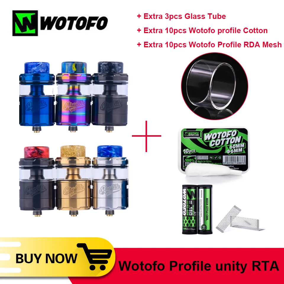 Новейший оригинальный резервуар Wotofo Profile unit RTA с 3 стеклянными трубками 10 шт.