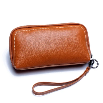 

New Female Clutch Bag Genuine Leather Womens Wrist Phone Bag 6 Color Wallet Money Bag Lady Card Holder Business Hand Bags