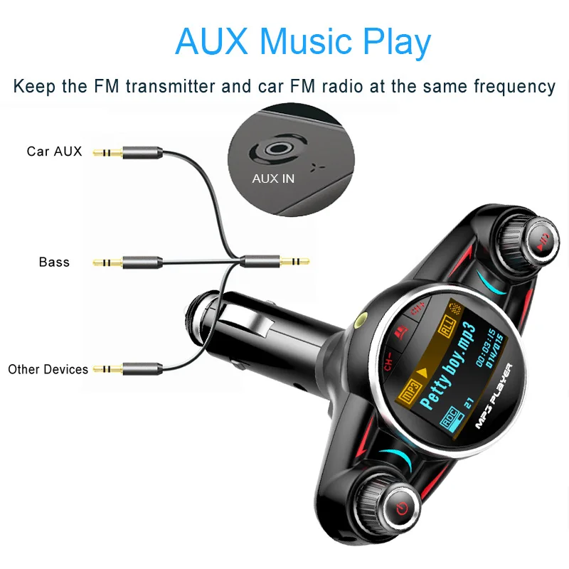 JINSERTA Bluetooth Handsfree автомобильный комплект MP3 плеер fm-передатчик Aux модулятор с USB зарядным устройством Поддержка USB TF Flash Music