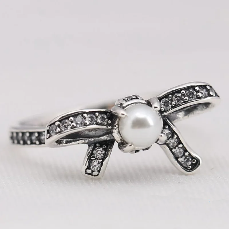 Fine jewelry wholesale Silver bow Rings for women with clear CZ 925 sterling silver jewelry