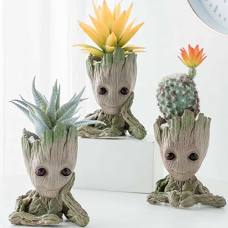 

Home Decor Accessories Baby Groot Pen Holder Plants Flower Pot Cute Tree Figurines Miniature Model Desktop Decoration Ornamens