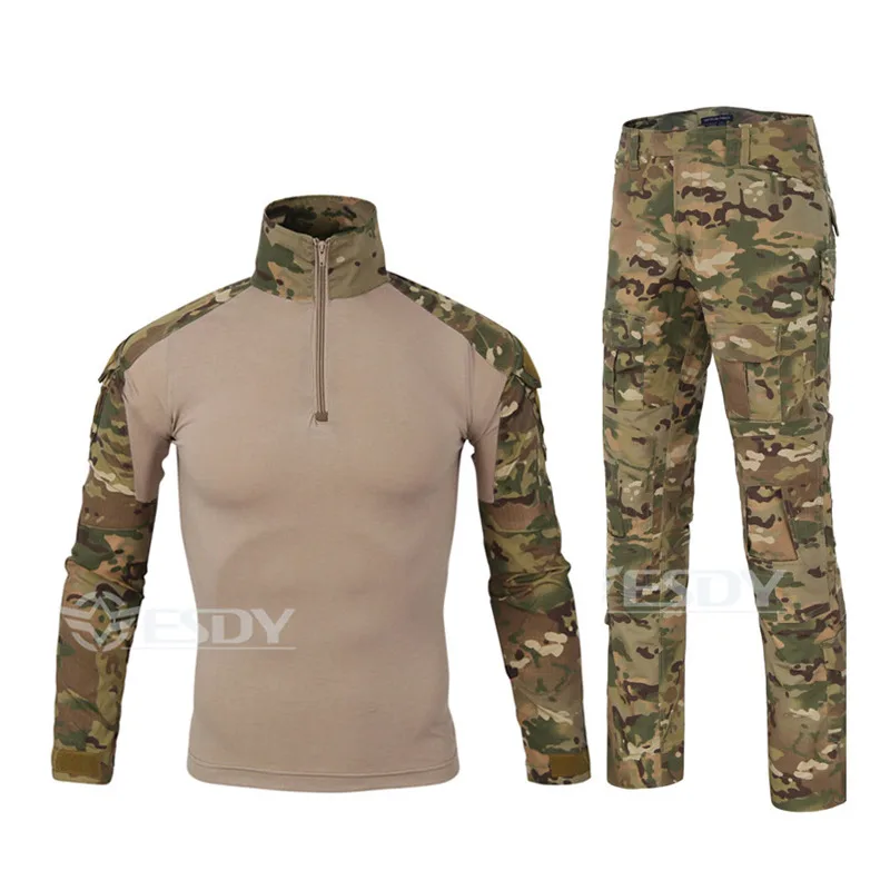 

ESDY Outdoor Hunting Camouflage Clothing Set Men Military tactical Combat Long Sleeve Shirt +Army Pants Tactical Suits