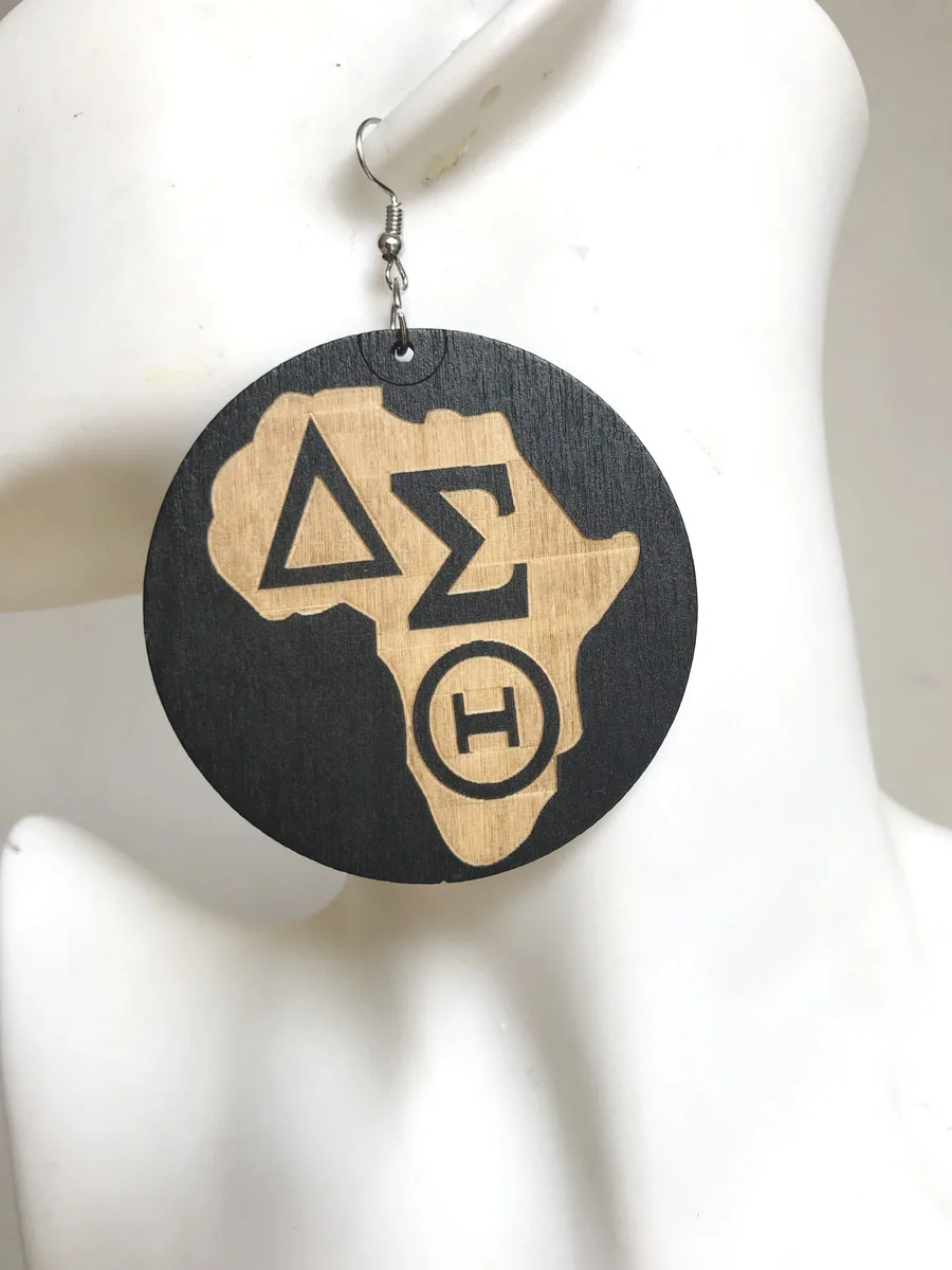 

black color 60mm ROUND african Map Delta Sigma Theta style wood earrings
