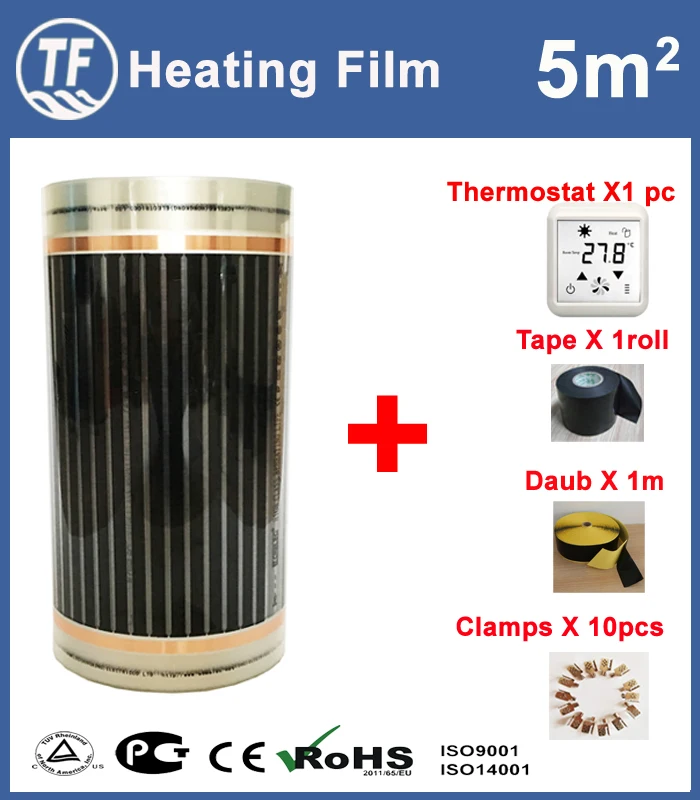 Günstige Heißer 5m2 Fernen Infrarot Boden und Wand Heizung Film Mit Zubehör Hause Erwärmung Matte Breite 0,5 m X Länge 10 m AC220V 110 W M