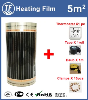 

Hot 5m2 Far Infrared Floor and Wall Heating Film With Accessories Home Warming Mat Width 0.5m X Length 10m AC220V 110W/M
