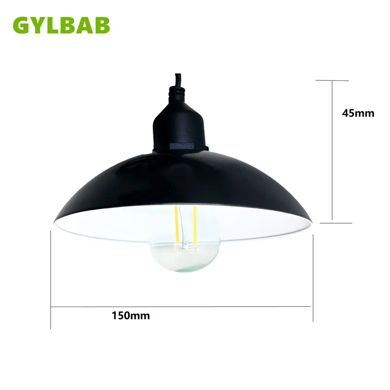 IN GYLBAB Solar powered led lamp light balcony ceiling retro pendant hanging bulb with shade e27 edison bulb outdoor