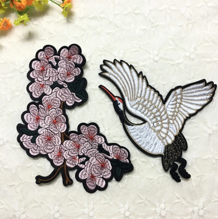 

2Pcs Red-crowned Crane Birds Lace Patch Clothes Stickers Embroidered Applique Patches Diy Accessories,YN533