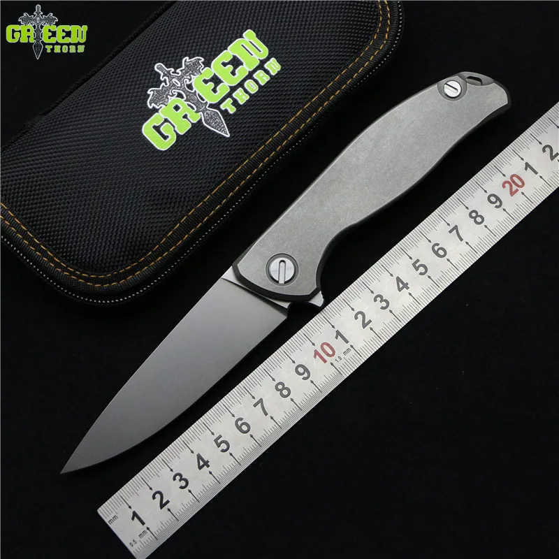 Green thorn F95 Flipper folding knife D2 blade TC4 Titanium Flat handle outdoor camping hunting pocket fruit knife EDC tools Green thorn F95 Flipper folding knife D2 blade TC4 Titanium Flat handle outdoor camping hunting pocket fruit knife EDC tools