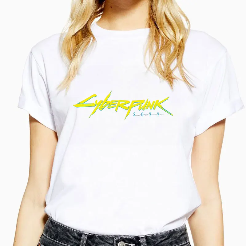 

Summer harajuku t shirt women cloth 2019 Round neck cyberpunk 2077 Letter printed top streetwear fashion casual tee shirt femme