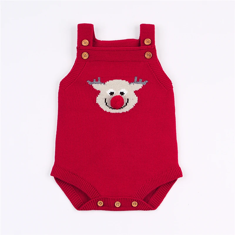 Newborn Christmas Baby Bodysuit Knitted Sleeveless Funny Cartoon Infantil Bodysuit Winter Toddler Girl Boys Onsies Jumpsuit red-01