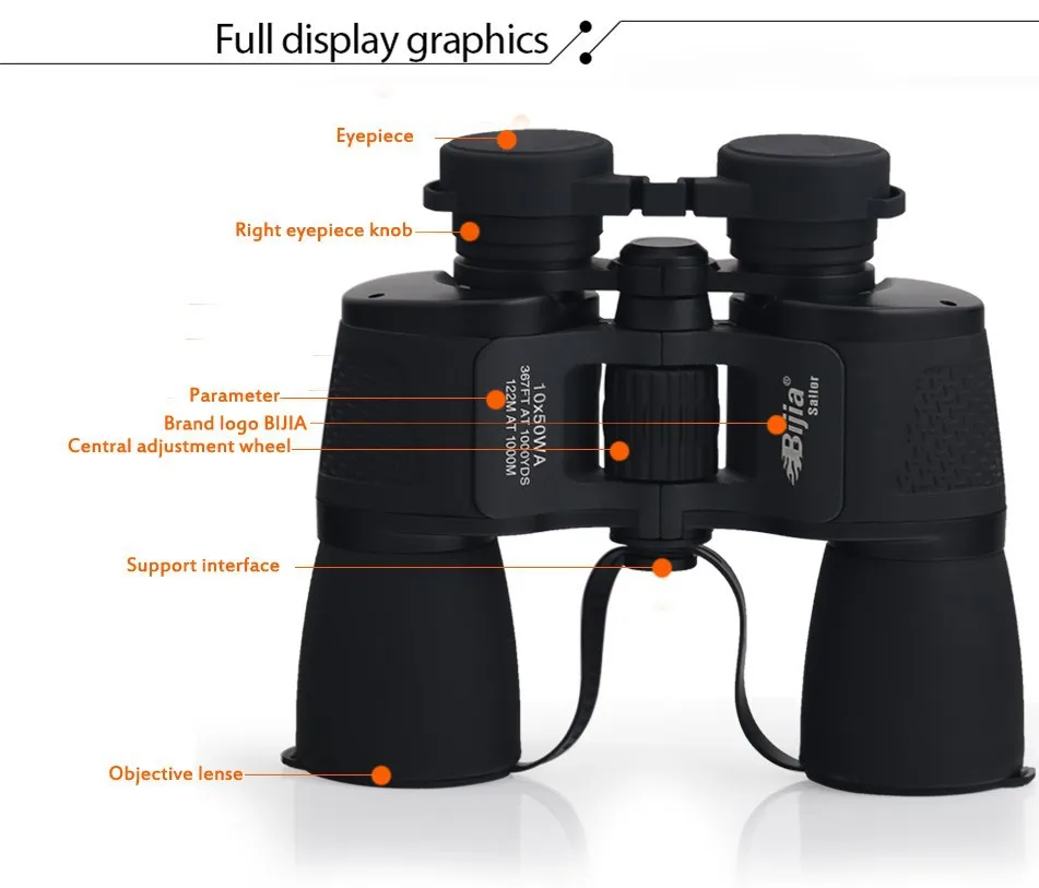 BIJIA 10x50 парусный спорт бинокль HD питание увеличение Professional наблюдение за птицами Охота телескоп с треногой интерфейс