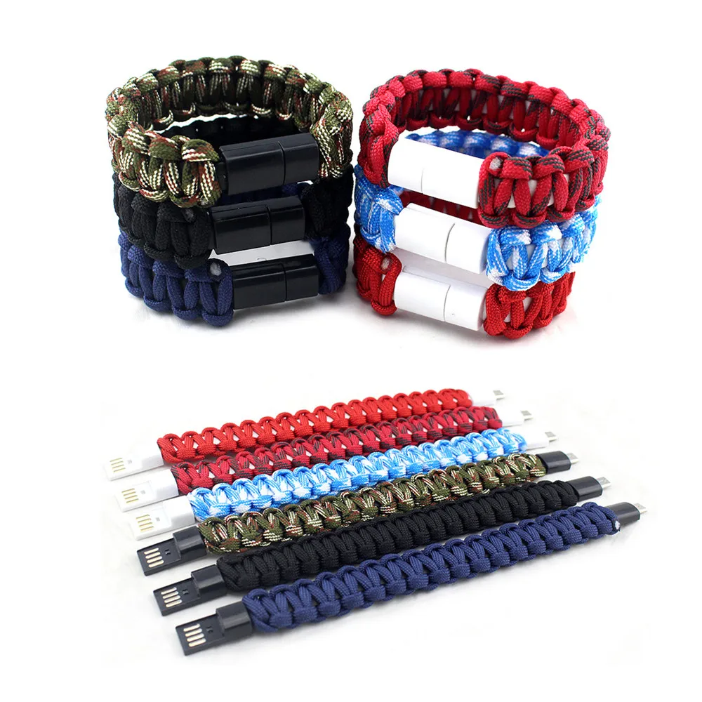 Paracord Rope Survival Bracelet Micro USB Sync Charging Cable iPhone Charger UK 