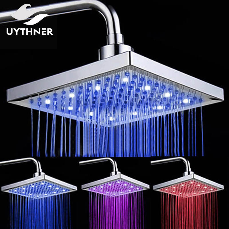 

Uythner Three LED Color Changed Replacement Rainfall Shower Head 8 inch Rectangular Shower Head