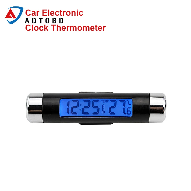 

New 2in1 Car Auto LCD Clip-on Digital Temperature Thermometer Clock Calendar Automotive Blue Backlight Clock Free Shipping