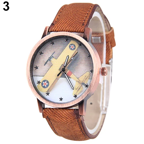 

Unisex Men Women Vintage Casual Airplane Denim Strap Quartz Analog Wrist Watch