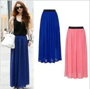 

Chiffon Ankle lenght Long skirt for women Summer style Pleated Bohemian Candy color High elastic waist clothing for ladies 0.5