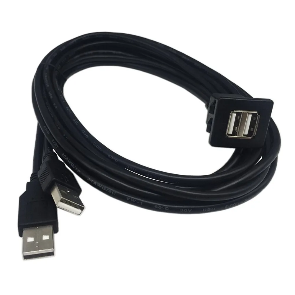 USB2.0 кабель для скрытого монтажа 1 м/2 м двойной/один USB порт удлинитель флеш панель монтажный кабель провод для автомобиля лодки мотоцикла