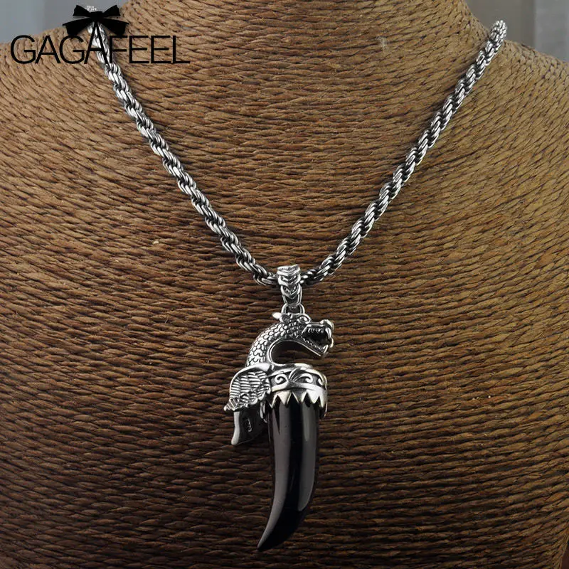 

GAGAFEEL Thai Silver Punk Pendants Necklace 100% Genuine 925 Sterling Silver Dragon Wings Men Jewelry Necklaces Charms Dropship