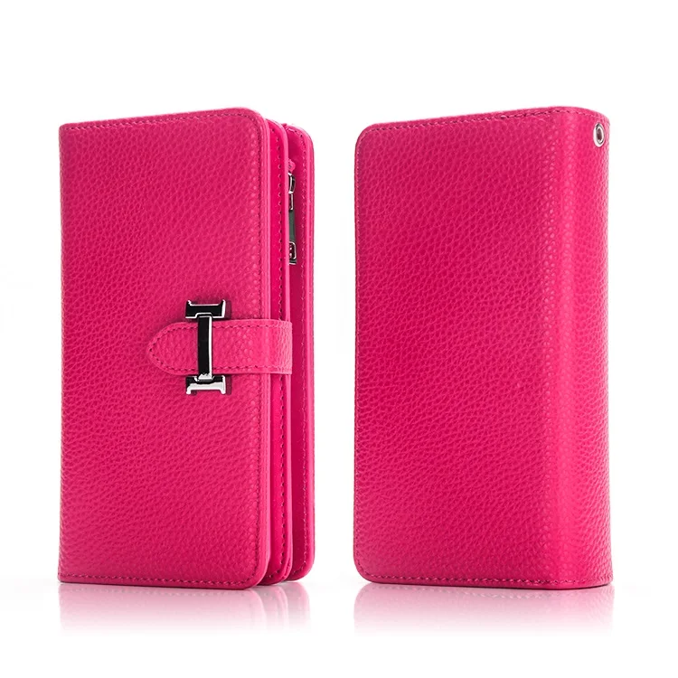 Съемный кожаный чехол-кошелек на молнии для iPhone XS MAX XR 6 6S 7 Plus 8X5 SE 11 Pro Max многофункциональный чехол-сумочка - Цвет: Rose