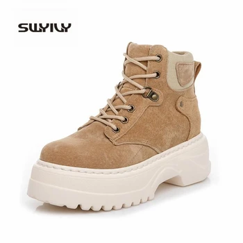 

SWYIVY Platform Sneakers Women Martin Boots Genuine Leather Shoes Causal Female 2019 Autumn New Women Ankle Boots Platform Punk