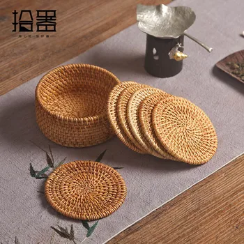 

6pcs/lot Handmade Coasters Set Cup Mat Kungfu Rattan Cup Saucer Tea Accessories Cup Cushion Tableware Placemats Pads Decoration