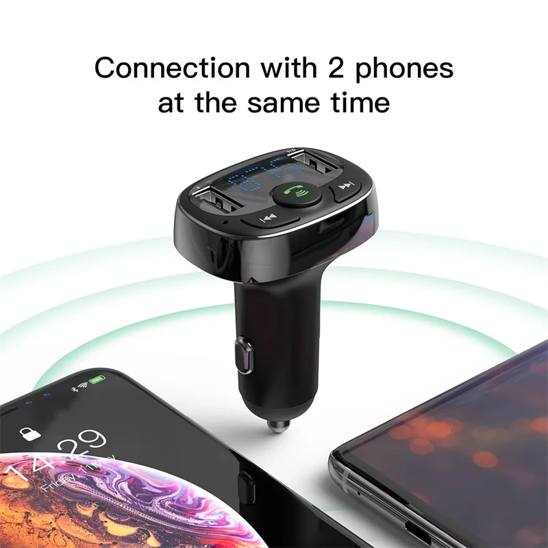 Baseus Dual USB Автомобильное зарядное устройство с fm передатчиком Bluetooth Handsfree FM